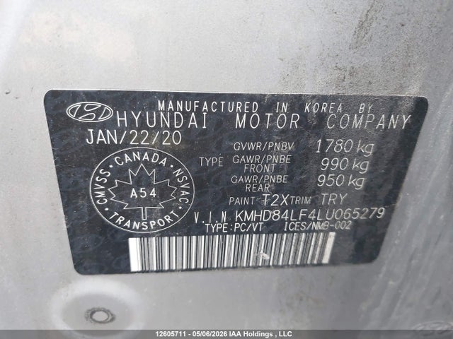 2020 Hyundai Elantra მანქანა იყიდება აუქციონზე, vin: KMHD84LF4LU065279, აუქციონის ნომერი: 12605711