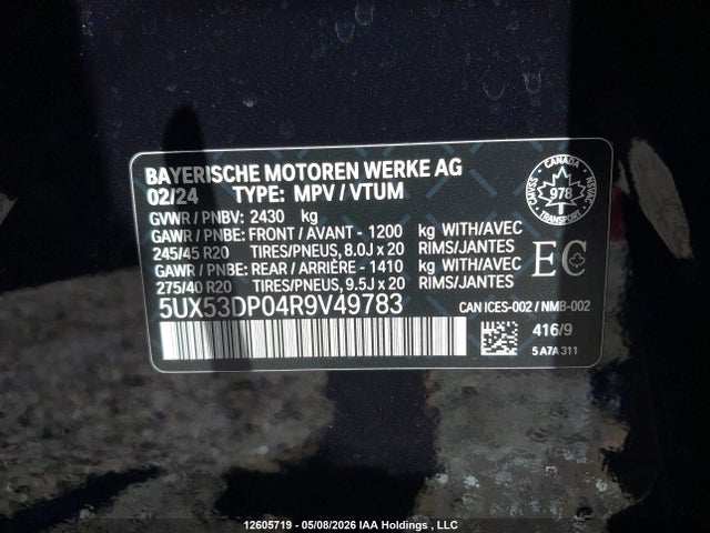 Aukcja sprzedaży 2024 Bmw X3 Xdrive30i, vin: 5UX53DP04R9V49783, numer aukcji: 12605719