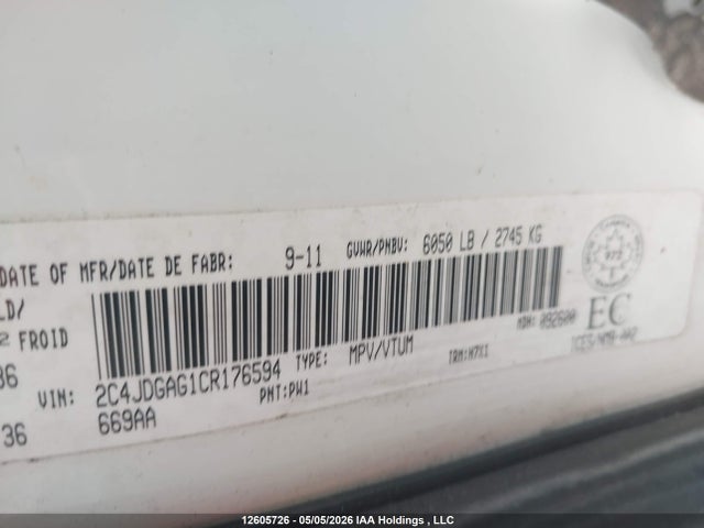 2012 Ram Cargo მანქანა იყიდება აუქციონზე, vin: 2C4JDGAG1CR176594, აუქციონის ნომერი: 12605726