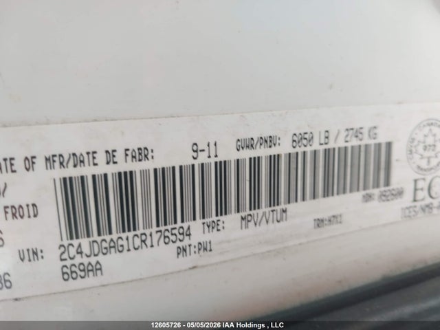2012 Ram Cargo მანქანა იყიდება აუქციონზე, vin: 2C4JDGAG1CR176594, აუქციონის ნომერი: 12605726