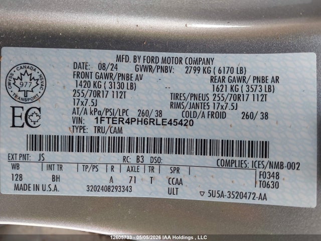 Продажа на аукционе авто 2024 Ford Ranger Xl, vin: 1FTER4PH6RLE45420, номер лота: 12605733