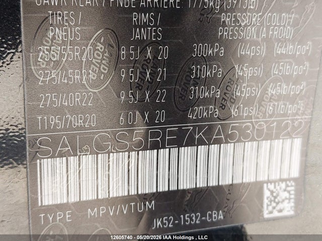 Land Rover Range Rover Supercharged 2019 SALGS5RE7KA530122 Image 9