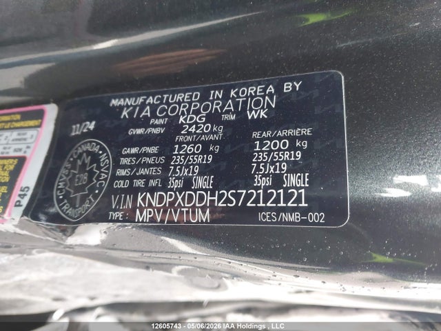 12605743 :رقم المزاد ، KNDPXDDH2S7212121 vin ، 2025 Kia Sportage Sx مزاد بيع