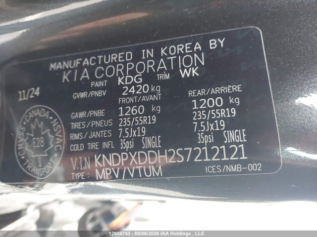 12605743 :رقم المزاد ، KNDPXDDH2S7212121 vin ، 2025 Kia Sportage Sx مزاد بيع