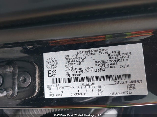 Ford F150 Lariat 2024 1FTFW5LD9RFA76654 Image 9