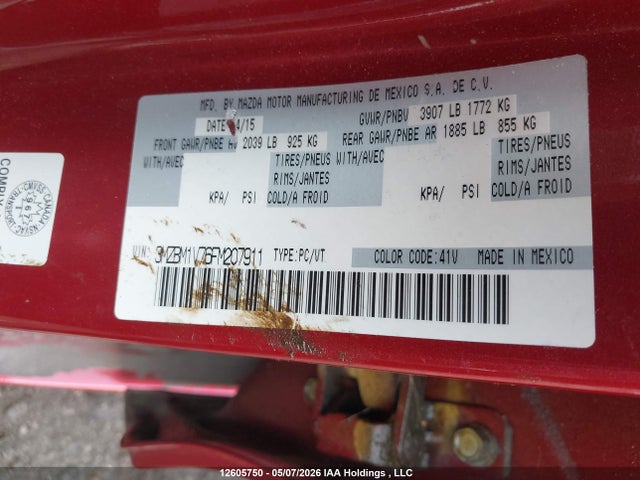 3MZBM1V76FM207911 Mazda Mazda3 Gs