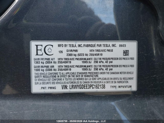 LRWYGDEE3PC162138 Tesla Model Y Long Range