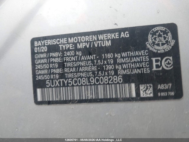 Aukcja sprzedaży 2020 Bmw X3 Xdrive30i, vin: 5UXTY5C08L9C08286, numer aukcji: 12605761