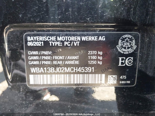 Продаж на аукціоні авто 2021 Bmw 530 Xi, vin: WBA13BJ02MCH45391, номер лоту: 12605762