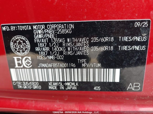Aukcja sprzedaży 2026 Toyota Bz Xle Awd, vin: JTMADAFB5TA001196, numer aukcji: 12605764