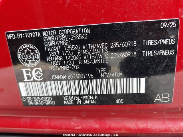 Aukcja sprzedaży 2026 Toyota Bz Xle Awd, vin: JTMADAFB5TA001196, numer aukcji: 12605764