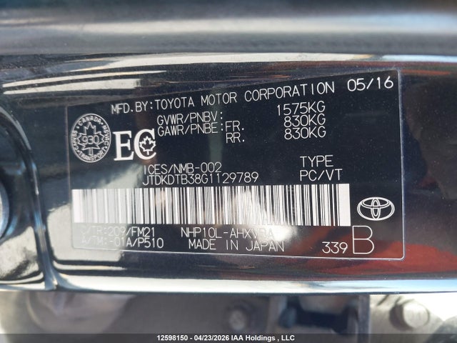 JTDKDTB38G1129789 Toyota Prius C Technology