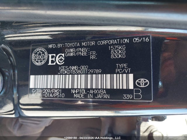 JTDKDTB38G1129789 Toyota Prius C Technology
