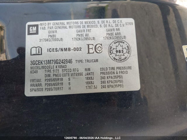Продаж на аукціоні авто 2009 Chevrolet Silverado K1500, vin: 3GCEK13M79G242846, номер лоту: 12605790