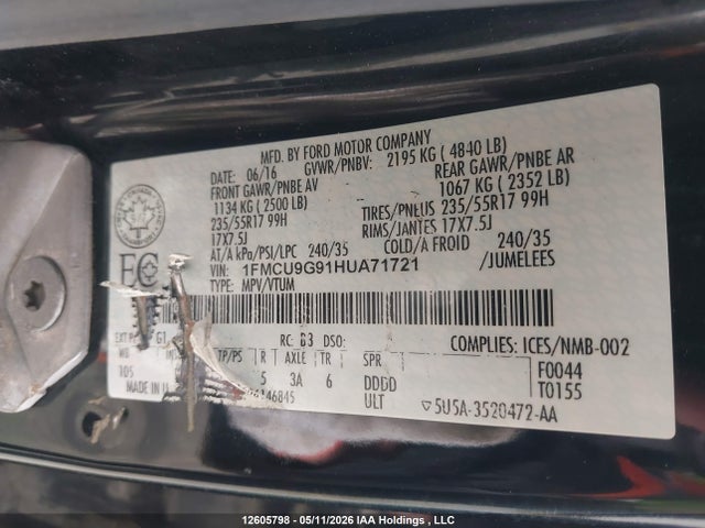 1FMCU9G91HUA71721 Ford ESCAPE SE