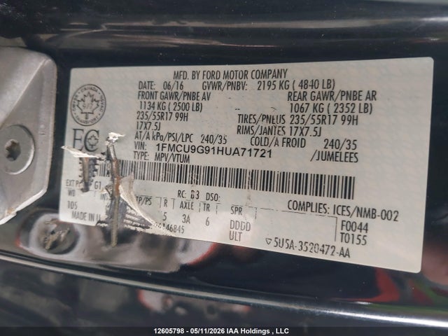 1FMCU9G91HUA71721 Ford ESCAPE SE
