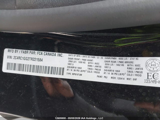 2026 Chrysler Pacifica Limited მანქანა იყიდება აუქციონზე, vin: 2C4RC1GG2TR221584, აუქციონის ნომერი: 12605800