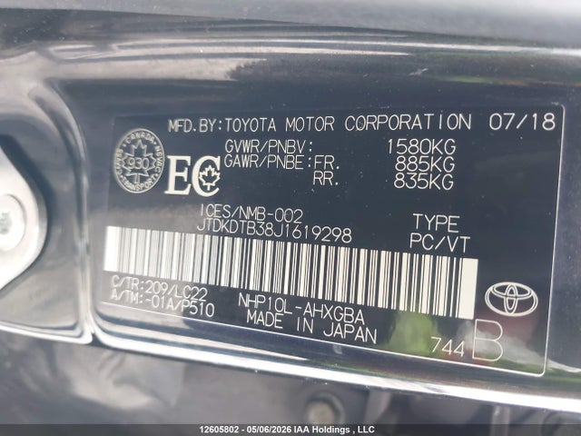 JTDKDTB38J1619298 Toyota Prius C Technology