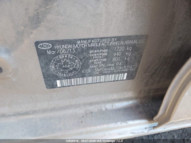2013 Hyundai Elantra Gls/limited მანქანა იყიდება აუქციონზე, vin: 5NPDH4AE7DH305872, აუქციონის ნომერი: 12605816