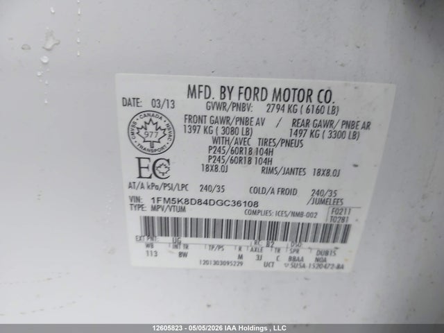 Продаж на аукціоні авто 2013 Ford Explorer Xlt, vin: 1FM5K8D84DGC36108, номер лоту: 12605823