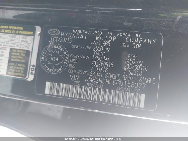 KM8SNDHF6GU158027 Hyundai Santa Fe Xl Premium