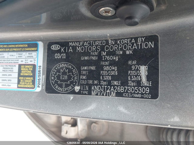 12605830 :رقم المزاد ، KNDJT2A26B7305309 vin ، 2011 Kia Soul 2.0l 2u/2.0l 4u/2.0l 4u Burner/2.0l 4u Luxury/2.0l 4u Retro/2.0l 4u Sx مزاد بيع