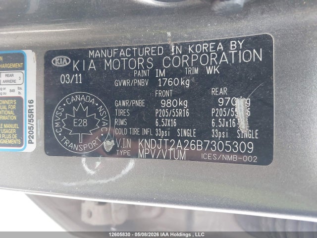 12605830 :رقم المزاد ، KNDJT2A26B7305309 vin ، 2011 Kia Soul 2.0l 2u/2.0l 4u/2.0l 4u Burner/2.0l 4u Luxury/2.0l 4u Retro/2.0l 4u Sx مزاد بيع