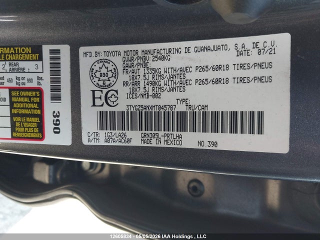3TYGZ5ANXMT045787 Toyota Tacoma Nightshade