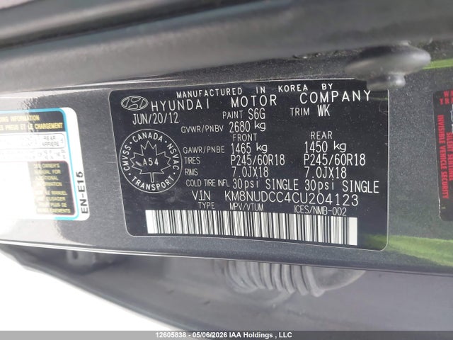 2012 Hyundai Veracruz Gls/limited მანქანა იყიდება აუქციონზე, vin: KM8NUDCC4CU204123, აუქციონის ნომერი: 12605838
