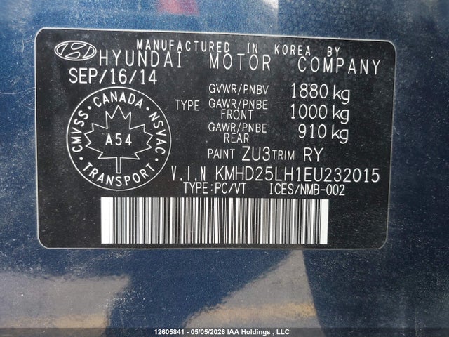 2014 Hyundai Elantra Gt მანქანა იყიდება აუქციონზე, vin: KMHD25LH1EU232015, აუქციონის ნომერი: 12605841