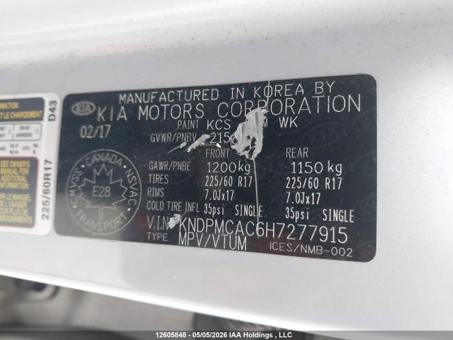 KNDPMCAC6H7277915 KIA Sportage Lx