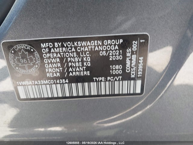 Продажа на аукционе авто 2021 Volkswagen Passat, vin: 1VWBA7A33MC014354, номер лота: 12605855
