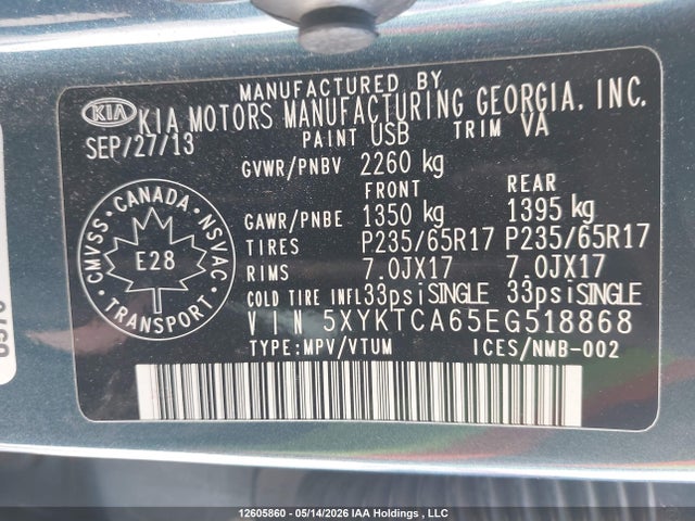 Продаж на аукціоні авто 2014 Kia Sorento Lx, vin: 5XYKTCA65EG518868, номер лоту: 12605860