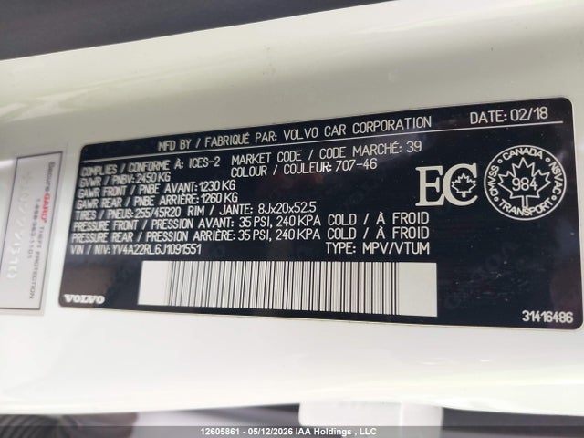 YV4A22RL6J1091551 Volvo Xc60 T6 Inscription