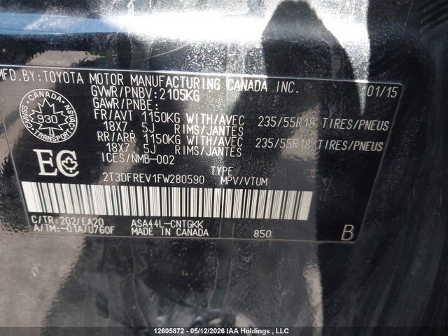2T3DFREV1FW280590 Toyota Rav4 Limited