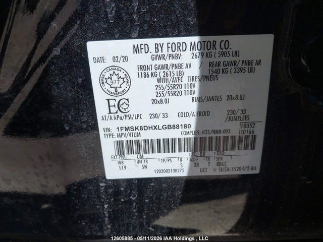 1FMSK8DHXLGB88180 Ford EXPLORER XLT