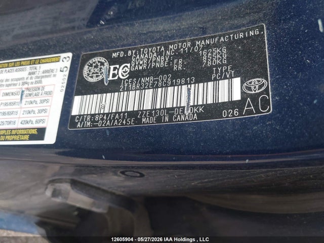 Продаж на аукціоні авто 2008 Toyota Corolla, vin: 2T1BR32E78C919813, номер лоту: 12605904