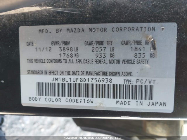 Продаж на аукціоні авто 2013 Mazda Mazda3 Gx, vin: JM1BL1UF8D1756938, номер лоту: 12605908