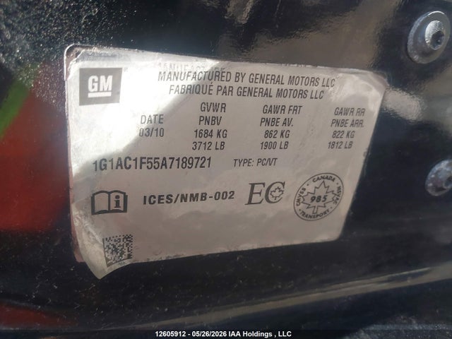Aukcja sprzedaży 2010 Chevrolet Cobalt Lt, vin: 1G1AC1F55A7189721, numer aukcji: 12605912