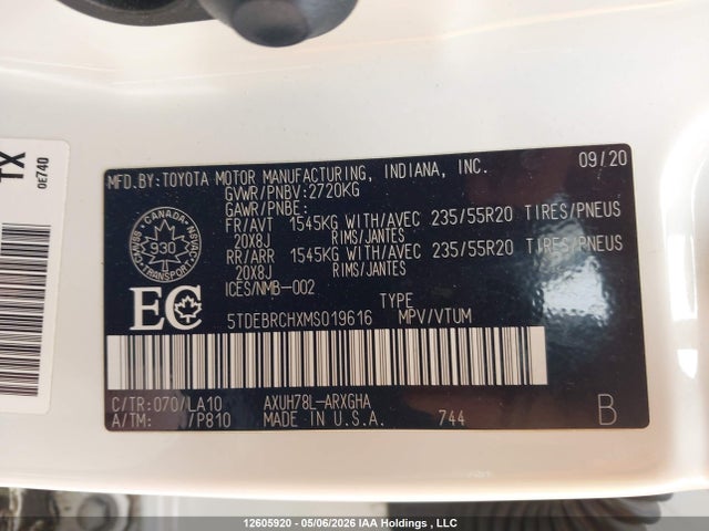 2021 Toyota Highlander Hybrid Limited მანქანა იყიდება აუქციონზე, vin: 5TDEBRCHXMS019616, აუქციონის ნომერი: 12605920