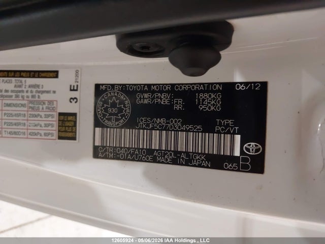 2013 Scion Tc მანქანა იყიდება აუქციონზე, vin: JTKJF5C77D3049525, აუქციონის ნომერი: 12605924