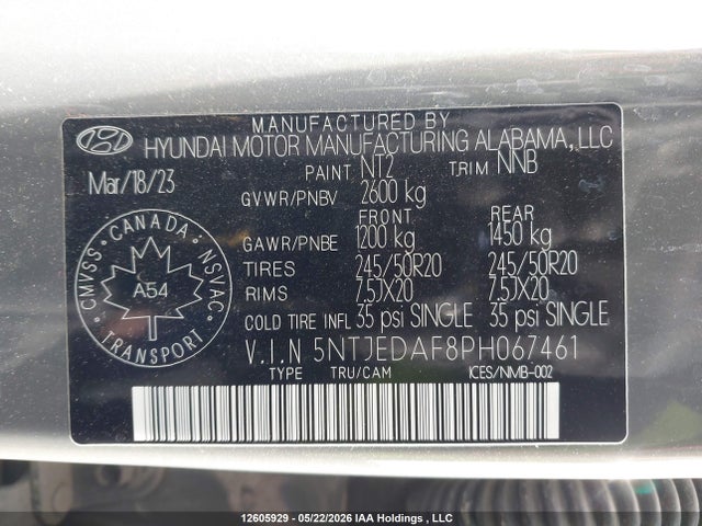 Aukcja sprzedaży 2023 Hyundai Santa Cruz Limited, vin: 5NTJEDAF8PH067461, numer aukcji: 12605929