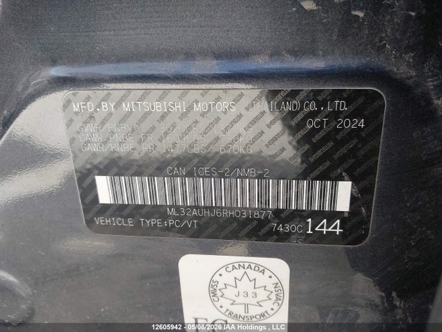 2024 Mitsubishi Mirage Es მანქანა იყიდება აუქციონზე, vin: ML32AUHJ6RH031877, აუქციონის ნომერი: 12605942