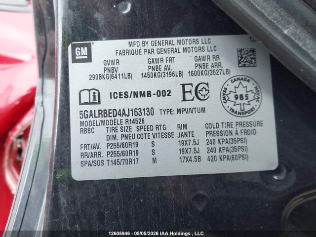 Продажа на аукционе авто 2010 Buick Enclave Cxl, vin: 5GALRBED4AJ163130, номер лота: 12605946