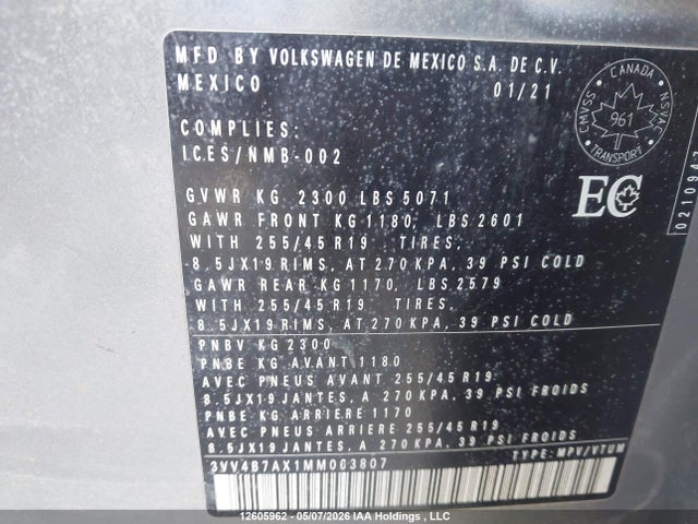 3VV4B7AX1MM063807 Volkswagen Tiguan Sel Premium R-line