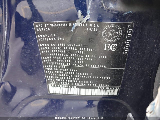 3VV2B7AX6MM137035 Volkswagen Tiguan Comfortline/united