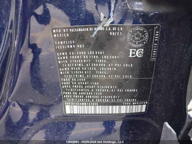 3VV2B7AX6MM137035 Volkswagen Tiguan Comfortline/united
