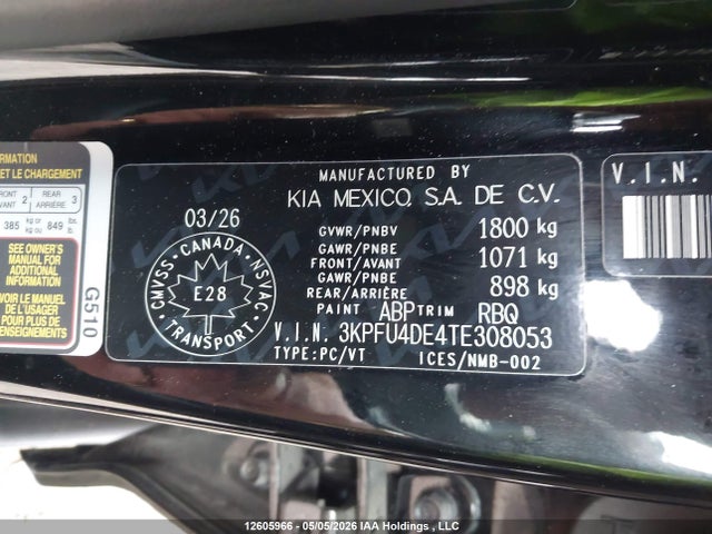 Aukcja sprzedaży 2026 Kia K4 Ex, vin: 3KPFU4DE4TE308053, numer aukcji: 12605966