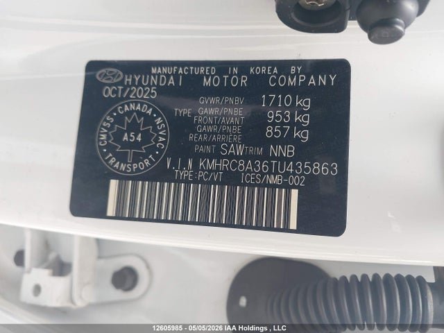 Продажа на аукционе авто 2026 Hyundai Venue Preferred, vin: KMHRC8A36TU435863, номер лота: 12605985
