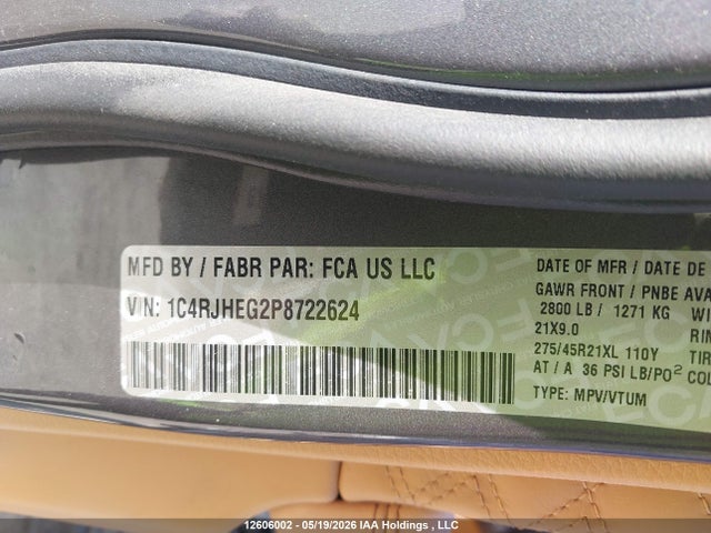 Aukcja sprzedaży 2023 Jeep Grand Cherokee Summit Reserve, vin: 1C4RJHEG2P8722624, numer aukcji: 12606002